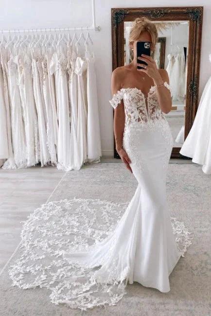 Elegant Long Mermaid Off-the-shoulder Wedding Dresses With Lace by misshow.com