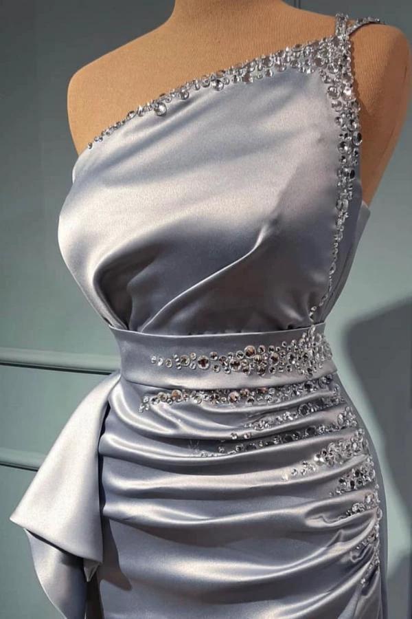 Elegant Long Mermaid One Shoulder Satin Glitter Prom Dress by BIZTUNNEL