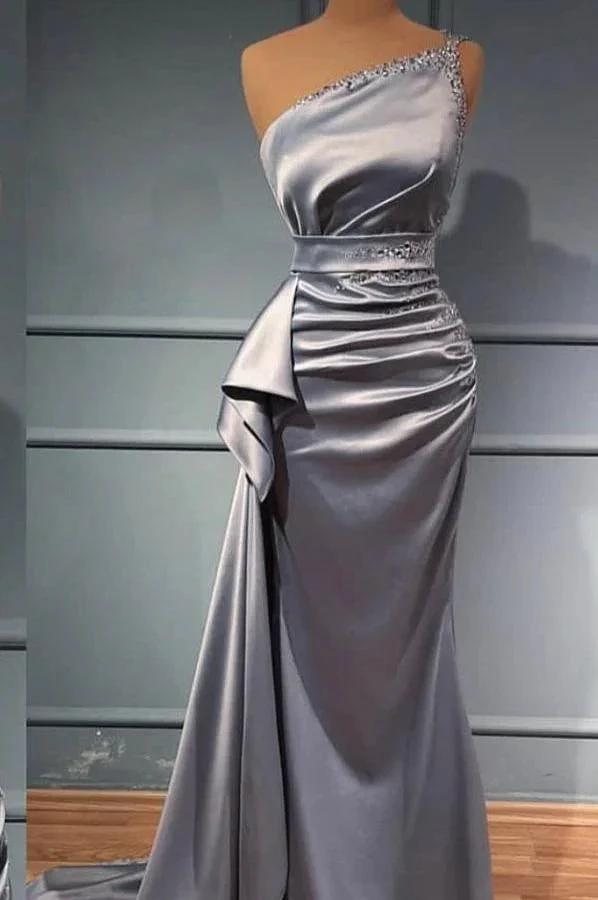 Elegant Long Mermaid One Shoulder Satin Glitter Prom Dress by BIZTUNNEL