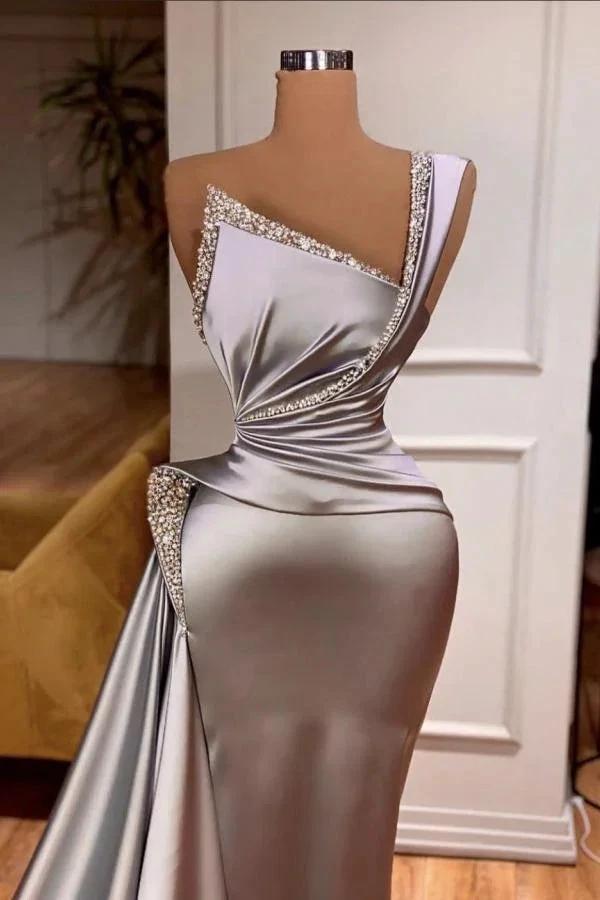 Elegant Long Mermaid One Shoulder Sleeveless Satin Prom Dress by BIZTUNNEL