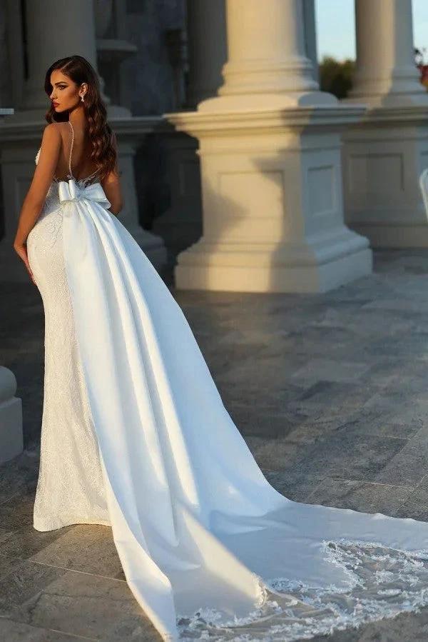 Elegant Long Mermaid Sleeveless Wedding Dresses With Lace by misshow.com