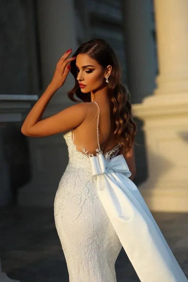 Elegant Long Mermaid Sleeveless Wedding Dresses With Lace by misshow.com
