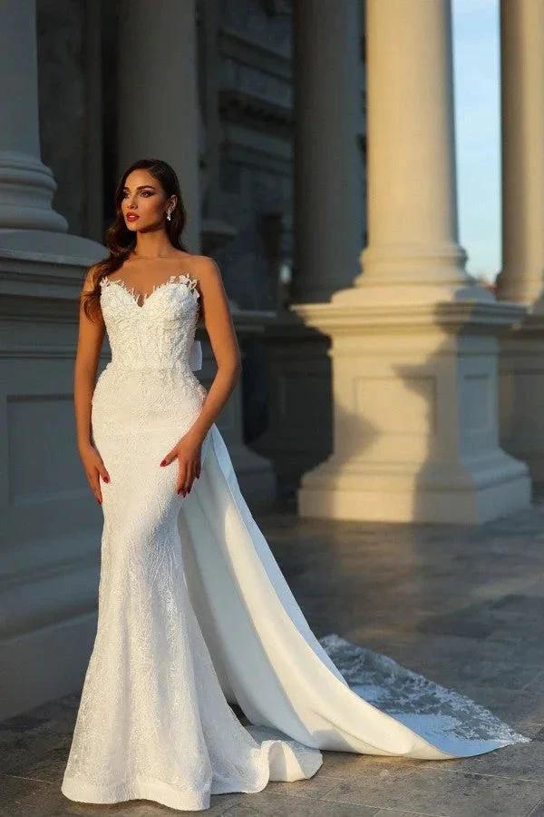 Elegant Long Mermaid Sleeveless Wedding Dresses With Lace by misshow.com