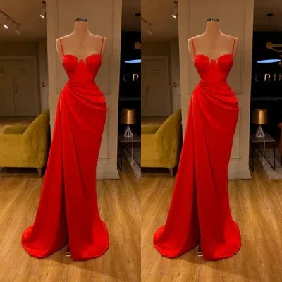 Elegant Long Mermaid Spaghetti Straps Satin Sleeveless Prom Dress by misshow.com