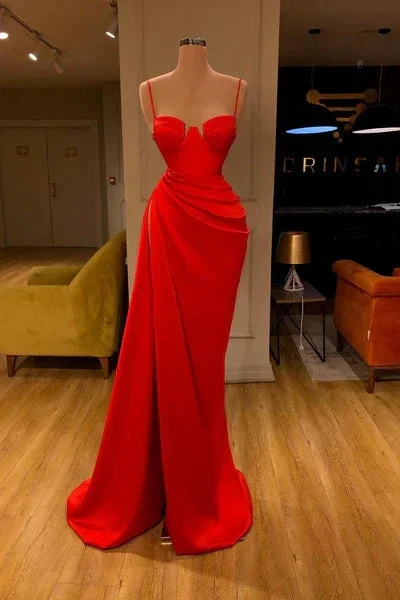 Elegant Long Mermaid Spaghetti Straps Satin Sleeveless Prom Dress by misshow.com