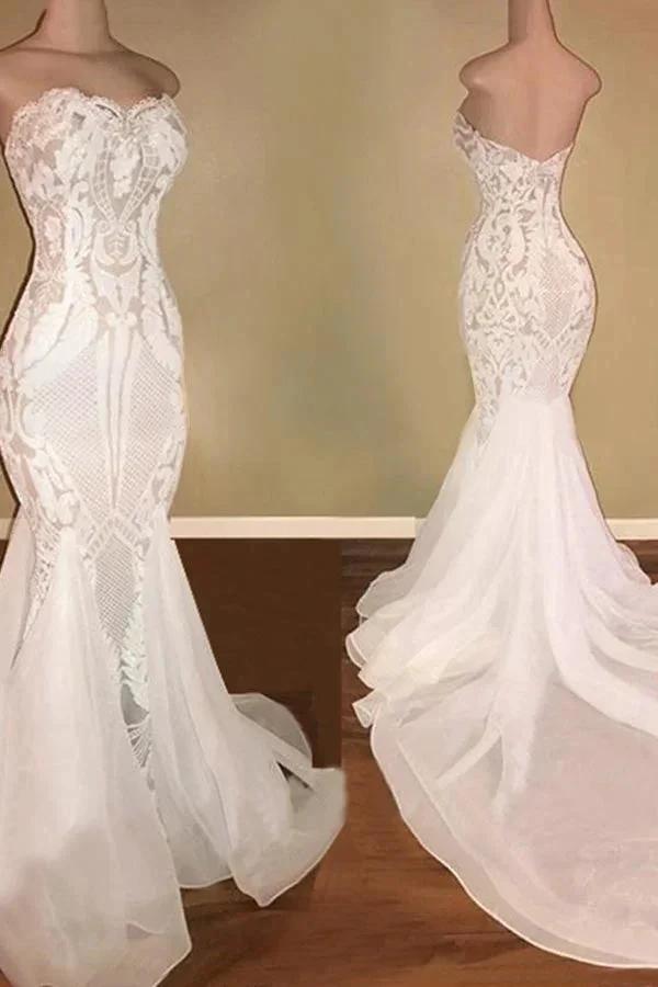 Elegant Long Mermaid Sweetheart Sequins Wedding Dress by BIZTUNNEL
