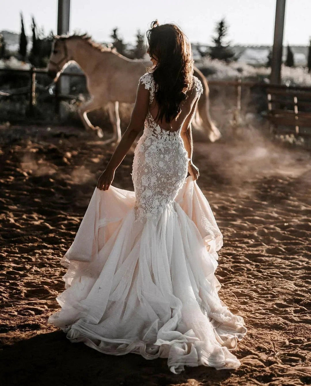 Elegant Long Mermaid Sweetheart Tulle Lace Backless Wedding Dress by BIZTUNNEL