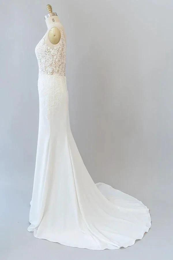 Elegant Long Mermaid V-neck Lace Backless Wedding Dress by BIZTUNNEL