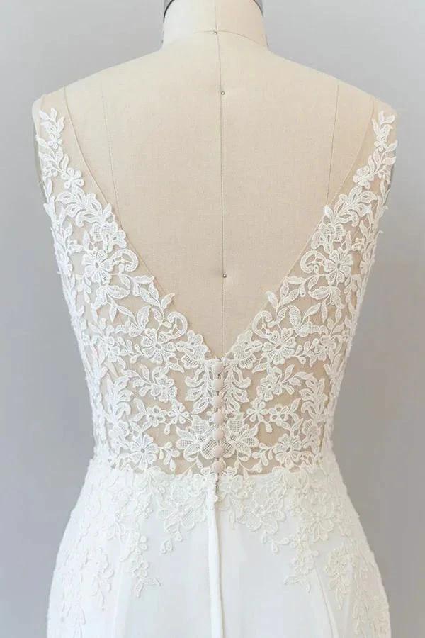 Elegant Long Mermaid V-neck Lace Backless Wedding Dress by BIZTUNNEL