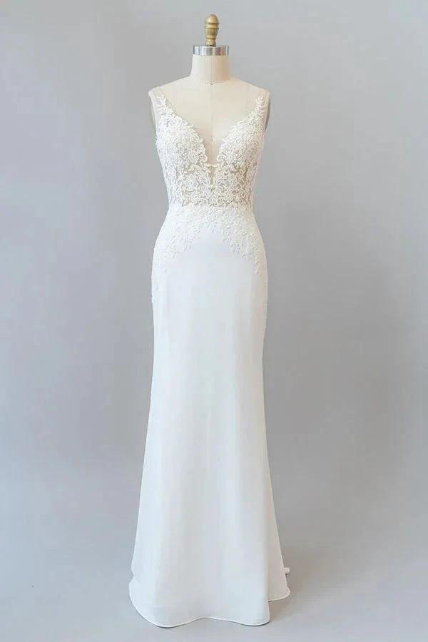 Elegant Long Mermaid V-neck Lace Backless Wedding Dress by BIZTUNNEL