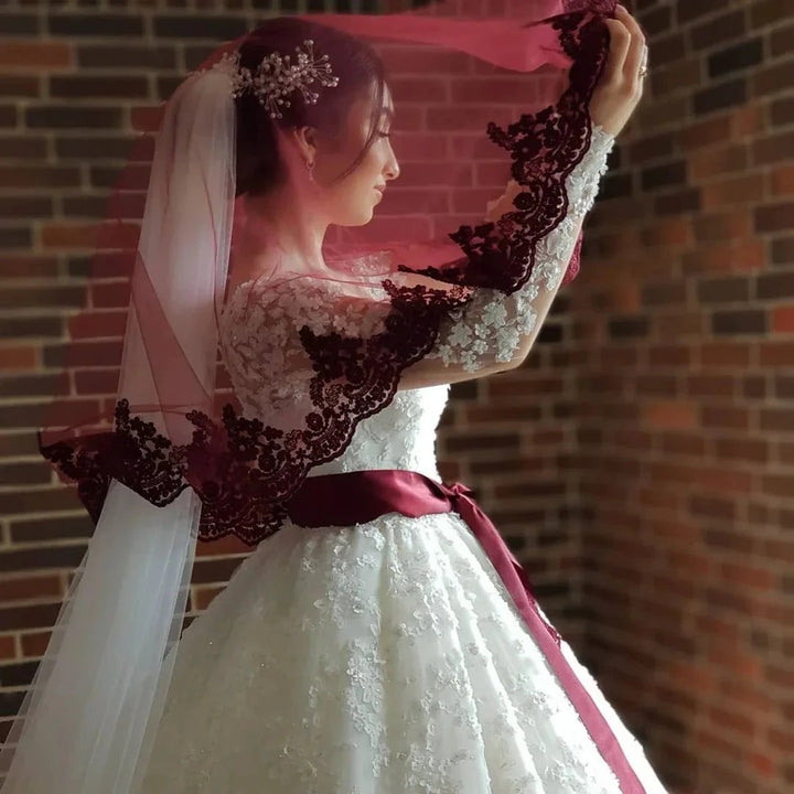 Elegant Long Princess Tulle Lace Wedding Dresses with Sleeves by BIZTUNNEL