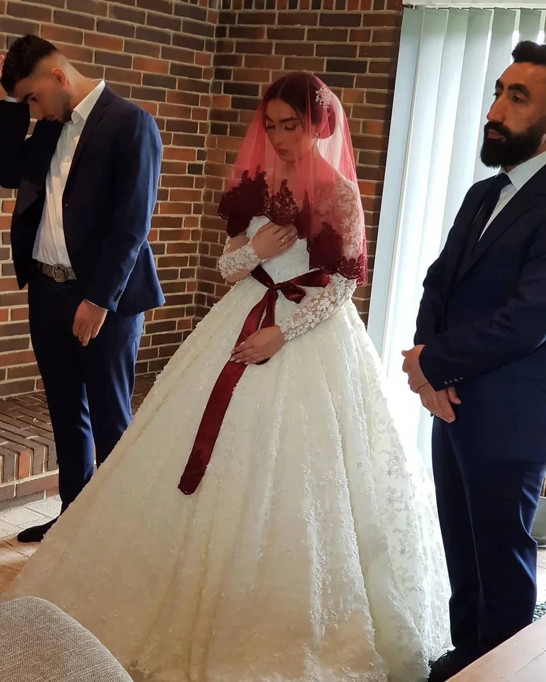 Elegant Long Princess Tulle Lace Wedding Dresses with Sleeves by BIZTUNNEL