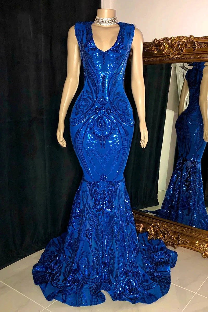 Elegant Long Red Mermaid Sleeveless Prom Dress With Lace by misshow.com