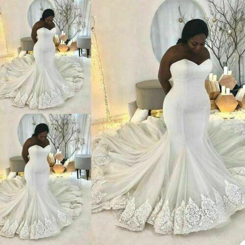 Elegant Long White Sleeveless Lace Sweetheart Mermaid Wedding Dress by misshow.com