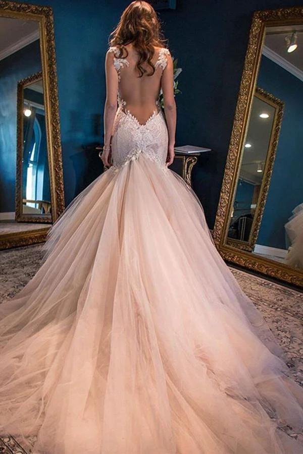 Elegant Mermaid Sweetheart Watteau Train Wedding Dresses WD056 by pgmdress