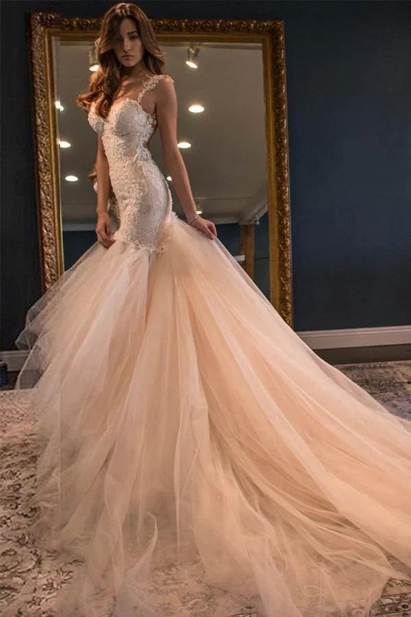 Elegant Mermaid Sweetheart Watteau Train Wedding Dresses WD056 by pgmdress