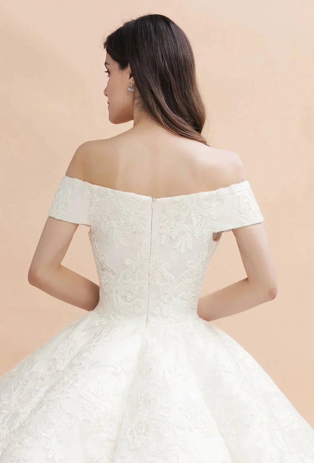 Elegant Off-the-Shoulder White Lace Appliques Bridal Gowns Wedding Dress by misshow.com