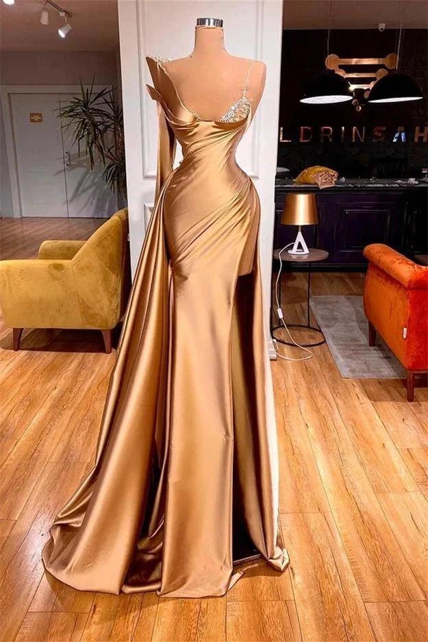Robe de bal élégante à une épaule, manches longues, ornée de paillettes, avec fente