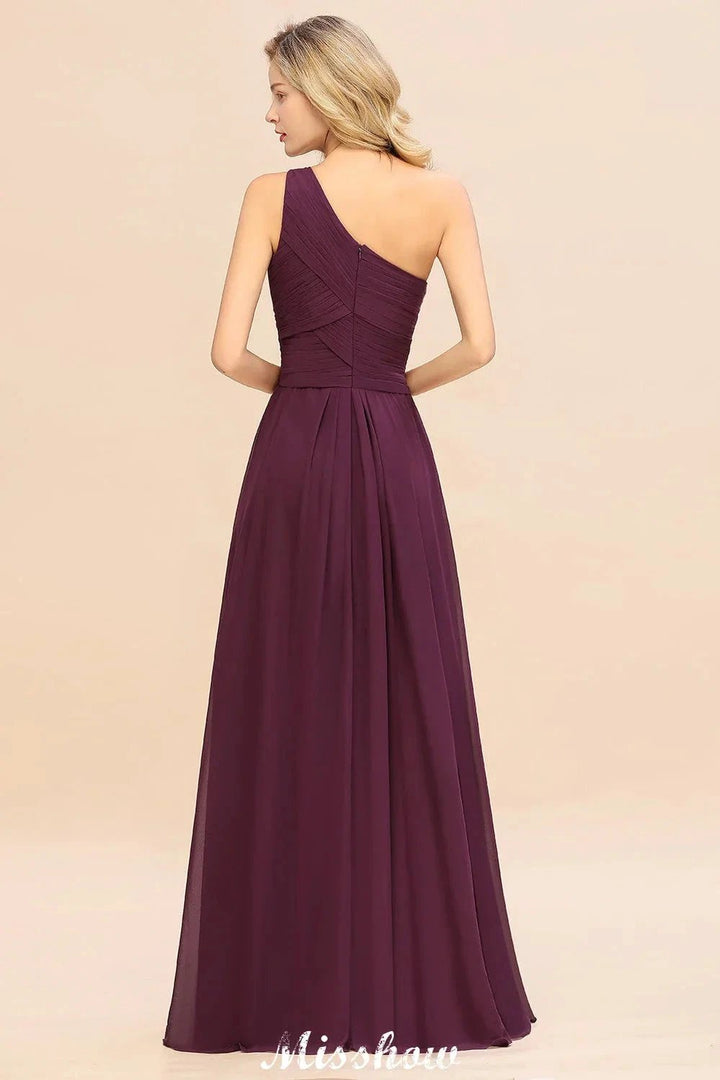 Elegant Ruffles One Shoulder Prom Dresses | A-Line Sleeveless Evening Dresses by misshow.com