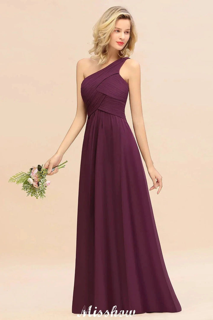 Elegant Ruffles One Shoulder Prom Dresses | A-Line Sleeveless Evening Dresses by misshow.com
