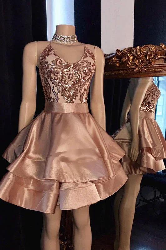 Elegant Satin Spaghetti Strap Sleeveless Mini Prom Dress by misshow.com