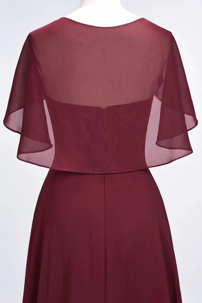 Elegant Satin V-Neck Short Sleeve Princess Bridesmaid Dress Ruffle Chiffon Wedding Guest Dress by misshow.com
