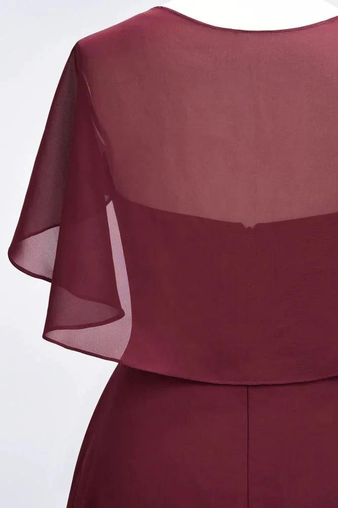 Elegant Satin V-Neck Short Sleeve Princess Bridesmaid Dress Ruffle Chiffon Wedding Guest Dress by misshow.com