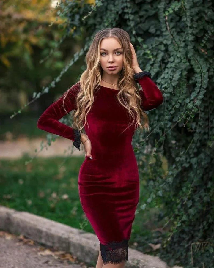 Elegant Short Velvet Mermaid Bateau Prom Dress with Sleeves by BIZTUNNEL