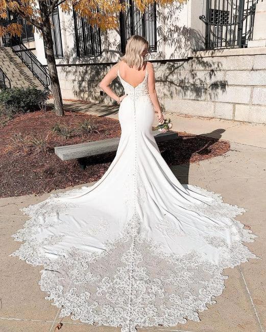 Elegant Simple Mermaid Wedding Dresses with Lace by misshow.com