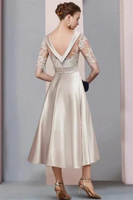 Elegant Simple Short Lace Wedding dresses with 3/4 sleeves by misshow.com