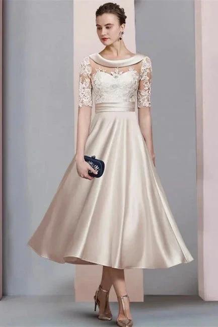 Elegant Simple Short Lace Wedding dresses with 3/4 sleeves by misshow.com