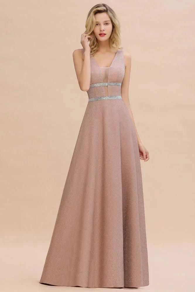 Elegant Sleeveless Aline Evening Swing Dress Bright Silk V-Neck Party Dress by misshow.com