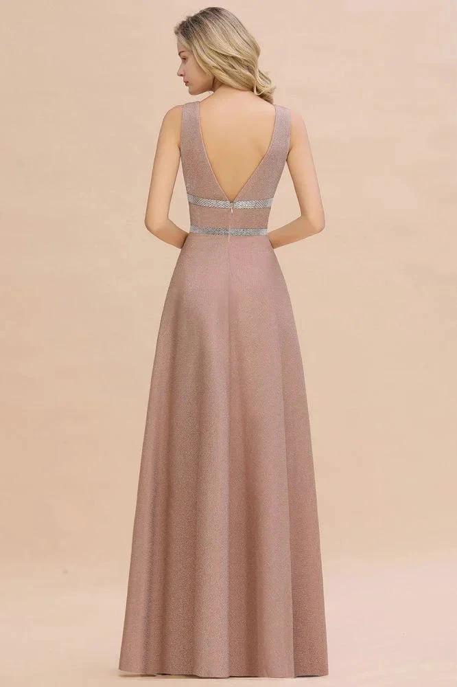 Elegant Sleeveless Aline Evening Swing Dress Bright Silk V-Neck Party Dress by misshow.com