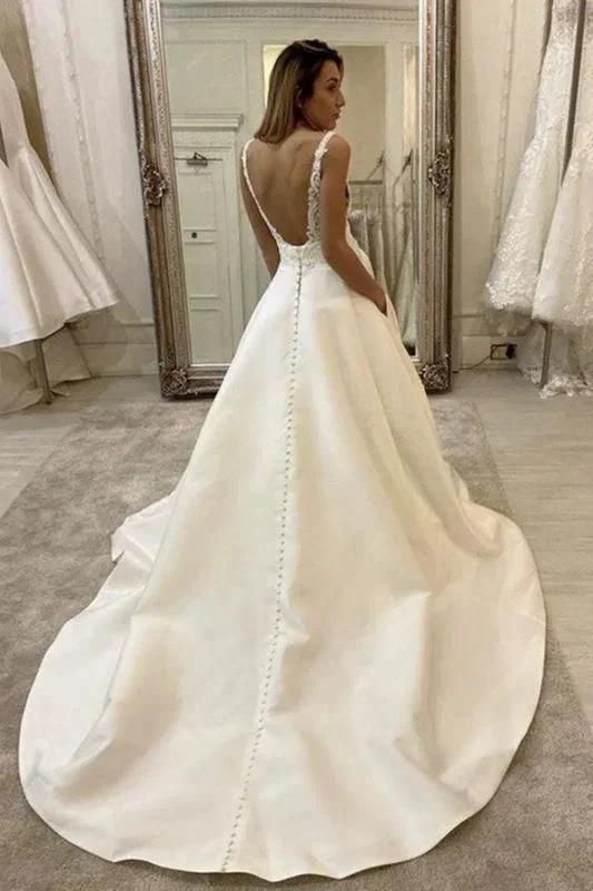 Elegante ärmellose rückenfreie A-Linie Brautkleider aus Tüll mit Spitze 