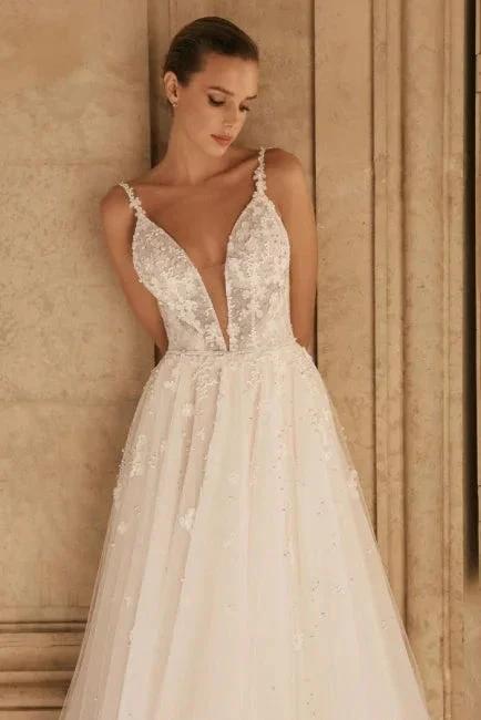 Elegant spaghetti straps sleeveless a-line lace Wedding Dresses by misshow.com