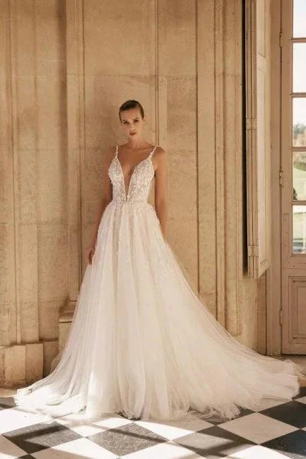 Elegant spaghetti straps sleeveless a-line lace Wedding Dresses by misshow.com