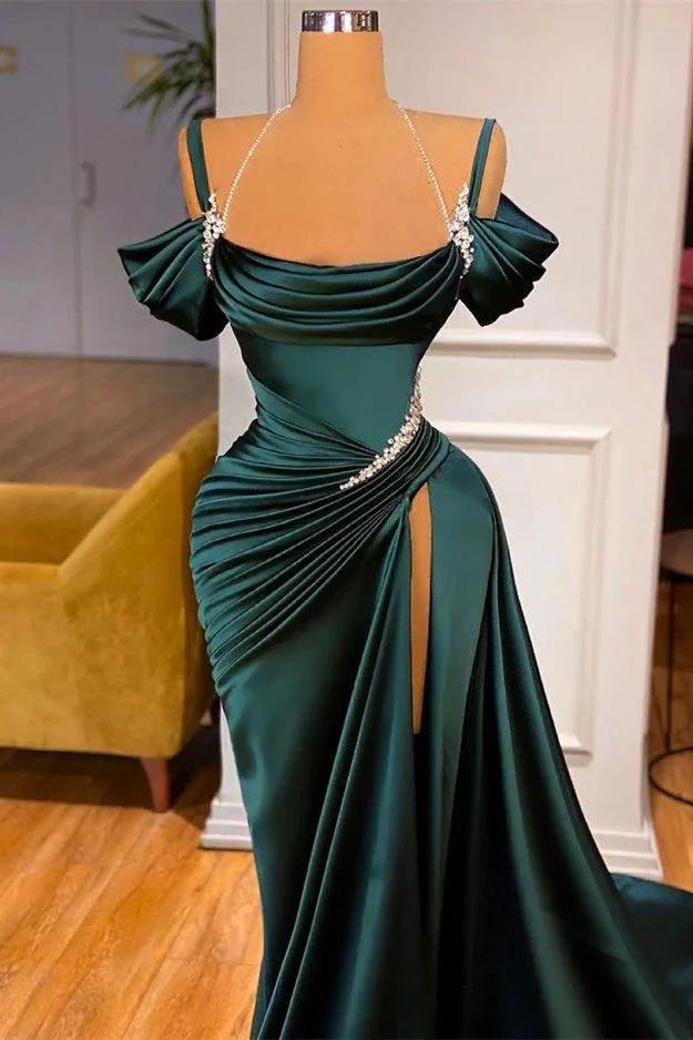 Elegant Stunning Off-the-Shoulder Mermaid Prom Dress Ruffles With Split by misshow.com