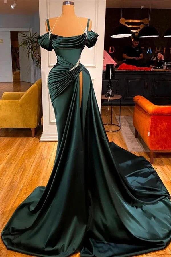 Elegant Stunning Off-the-Shoulder Mermaid Prom Dress Ruffles With Split by misshow.com