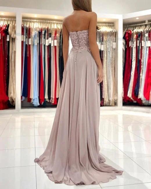 Elegant Sweetheart Appliques A-Line Ruffles Floor-length Prom Dress With Side Slit by misshow.com