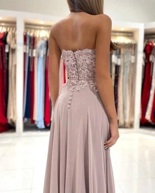 Elegant Sweetheart Appliques A-Line Ruffles Floor-length Prom Dress With Side Slit by misshow.com