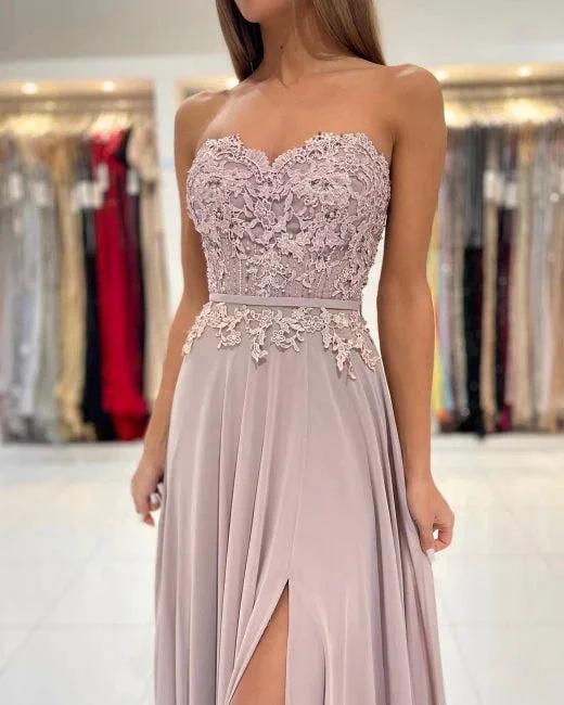Elegant Sweetheart Appliques A-Line Ruffles Floor-length Prom Dress With Side Slit by misshow.com