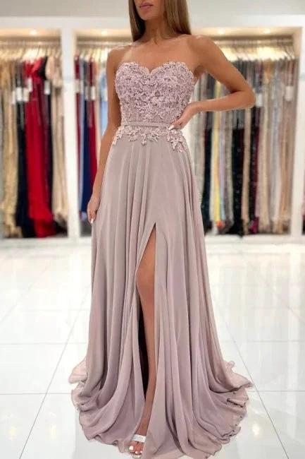Elegant Sweetheart Appliques A-Line Ruffles Floor-length Prom Dress With Side Slit by misshow.com