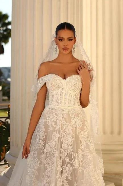 Elegant sweetheart capsleeves aline lace Wedding dresses by misshow.com