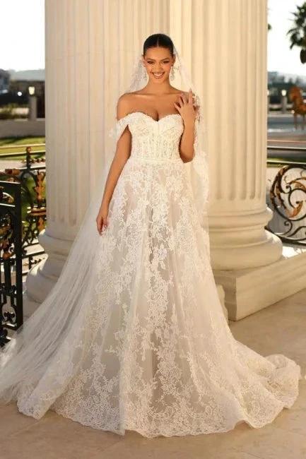 Elegant sweetheart capsleeves aline lace Wedding dresses by misshow.com