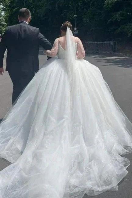 Elegant Sweetheart Long Sleeves Ball Gown Tulle Wedding Dresses by misshow.com