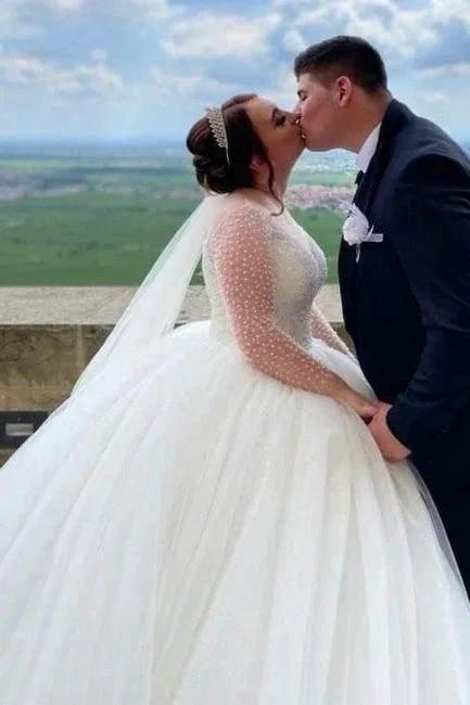 Elegant Sweetheart Long Sleeves Ball Gown Tulle Wedding Dresses by misshow.com