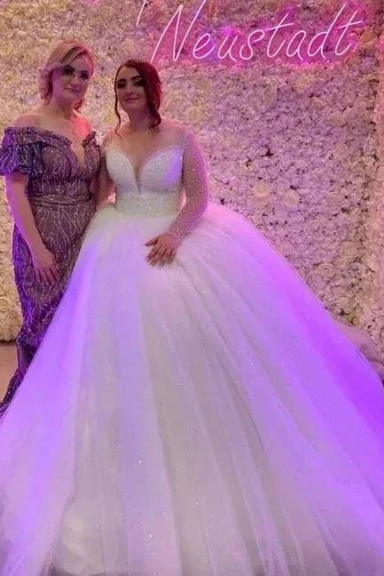 Elegant Sweetheart Long Sleeves Ball Gown Tulle Wedding Dresses by misshow.com