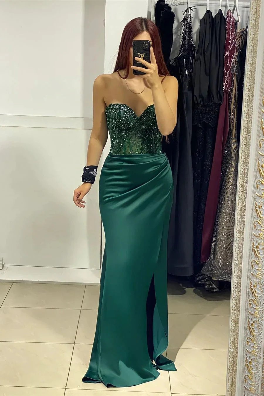 Elegant Sweetheart Split Front Mermaid Prom Dress With Beading by misshow.com
