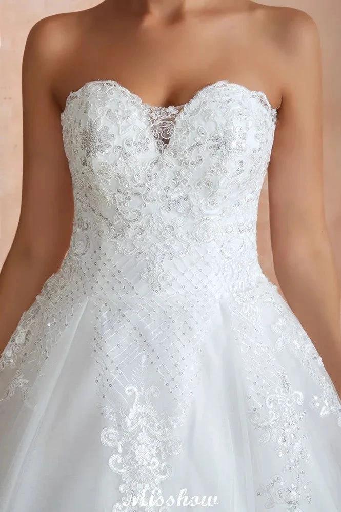 Elegant Sweetheart White Wedding Dress | Simple Tulle Beach Aline Ball Gown by misshow.com