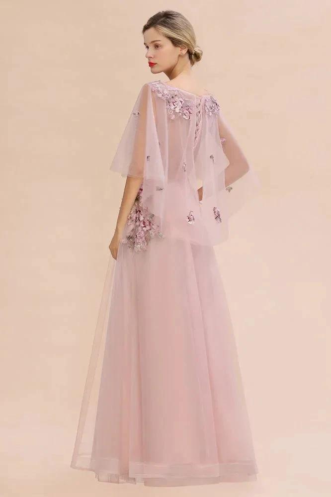 Elegant Tulle A-line Floral Wedding Dress Puffy Long Sleeves Evening Party Dress by misshow.com